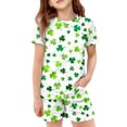 thumbnail image 4 of WERYOUNG Girl's Outfit Sets St Patrick's Day Print Short Sleeve Crewneck Tee And Shorts Two Piece Kids Outfits Club Party Versatile Cozy Clothing Sets, 4 of 4