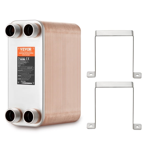 VEVOR Heat Exchanger, 5"x 12" 80 Plates Brazed Plate Heat Exchanger, Copper/316L Stainless Steel Water To Water Heat Exchanger For Floor Heating, Water Heating, Snow Melting, Beer Cooling