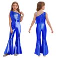 thumbnail image 6 of vastwit Girls Flared Jumpsuit Disco Performance Shiny Bodysuit Bell Bottom Pants Fringed Funky Dance Unitards Royal Blue 14, 6 of 6