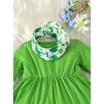 thumbnail image 6 of Toddler Girls Spring Outfits Solid Color Long Sleeve Tops Letter Green Four-Leaf Clover Print Flare Pants Headband 3Pcs Set, 6 of 9