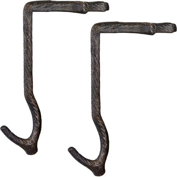 Lulu Decor,100% Cast Iron 10" Stocking Holder for Mantle Holds Up to 9 lbs Low Profile Design with Rubber Grip Ideal for Christmas Stockings Garland Holder Simple Natural Branch Shape (Set of 2)