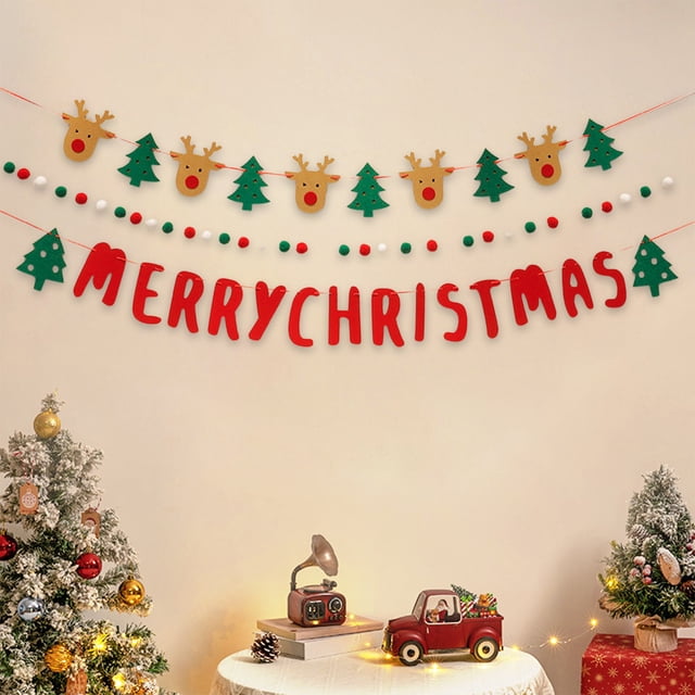 RKSTN Textile Pull Flags Christmas Decorations Christmas Decorations Flags Flowers Hanging Ornaments Scene Layout Lights Window Surrounding Feeling Hanging Flags Christmas Tree Small Pendants