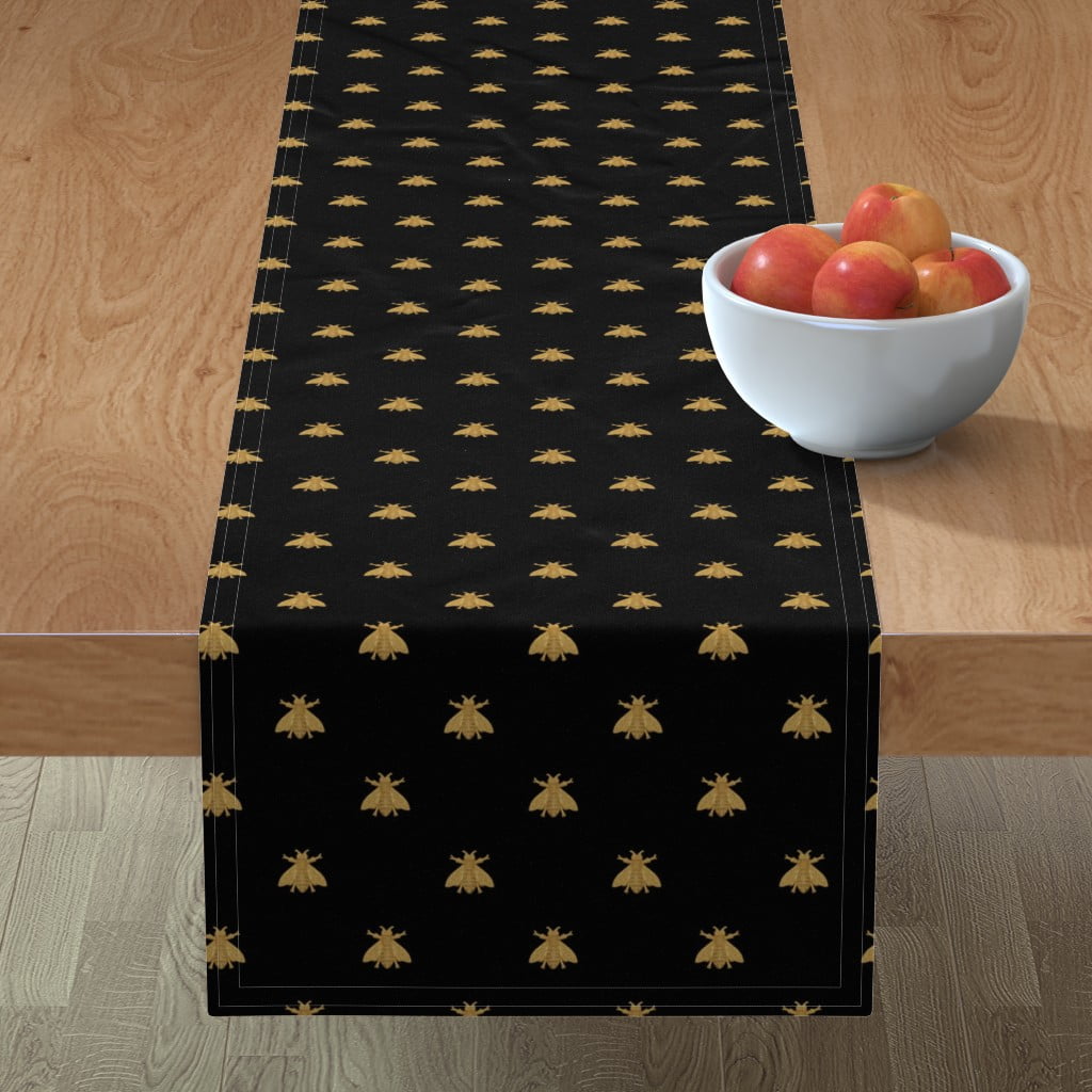 Table Runner Gilt Bees Black Classic Bee Napoleon Cendre French Cotton Sateen 