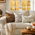 thumbnail image 3 of Fall Pumpkin Plush Pillow Covers 12x20, Faux Fur Decorative Cushion Cases for Couch, Halloween Decor for Living Room Bedroom, 2 Set, Cream White Brown Stem, 3 of 7