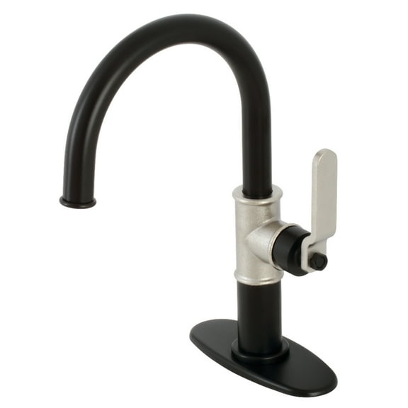 Kingston Brass KSD2236KL Whitaker One-Handle Single-Hole Bathroom Faucet with Deck Plate and Push Pop-Up Drain, Matte Black/Polished Nickel