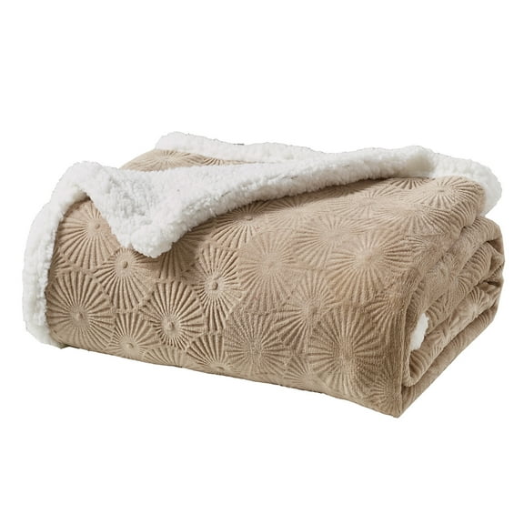 Plazatex Louvre Sherpa Decorative Super Soft Throw Blanket for Sleep/Decor 50" x 60" Taupe