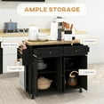 thumbnail image 6 of Demi Bonn 43" Kitchen Island on Wheels, Rolling Cart with Rubberwood Top, Spice Rack, Towel Rack and Drawers for Dining Room, Black, 6 of 7