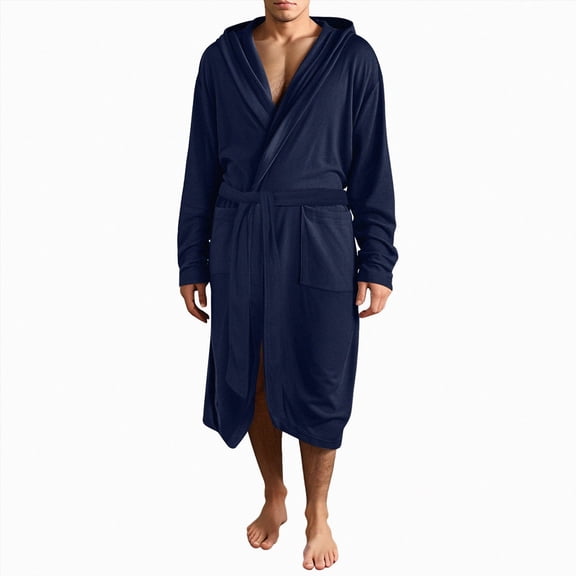 NOLDARES Mens Hooded Terry Cloth Robe, Big and Tall Bathrobe, Full Length Cotton & Absorbent Robe for Spa, Shower & Sleepwear(Blue,XXL)