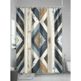 thumbnail image 5 of Retro Shower Curtain, Geometric Pattern Wood Texture Bathroom Decor Curtains Set with Hooks, Beige Blue Waterproof Fabric Home Accessories， 72 X 84 Inch Extra Long, 5 of 6