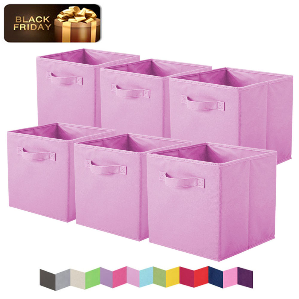 PinkSheep 11" Collapsible Cube Storage Bins, Fabric Storage Cubes Organizer Bins, Pink, 6 Pack