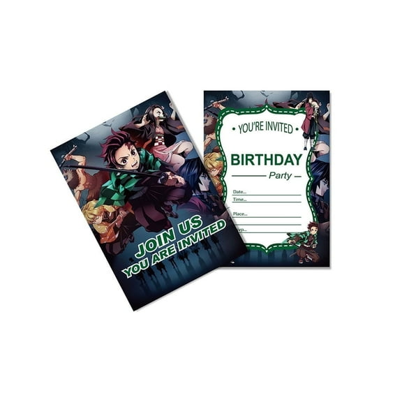 Demon Anime Slayer Theme Birthday Party Invitation，12Pcs
