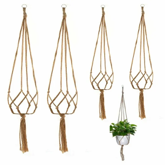 PURELY- 4 Pack Garden Plant Hanger Macrame Hanging Planter Basket Rope Pot Holder Decor