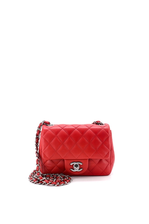 Pre-Owned Square Classic Single Flap Bag Quilted Lambskin Mini By Rebag