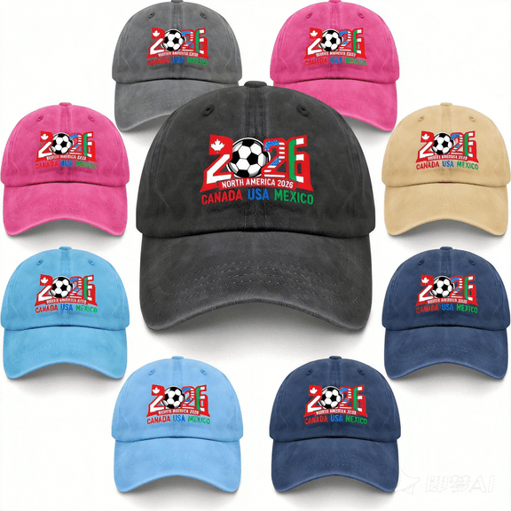 2026 World Cup Hat, USA CAN MEX Host Countries Cap, Washed Cotton Unstructured, Adjustable Snapback, for Soccer Football Fans, 6 Colors