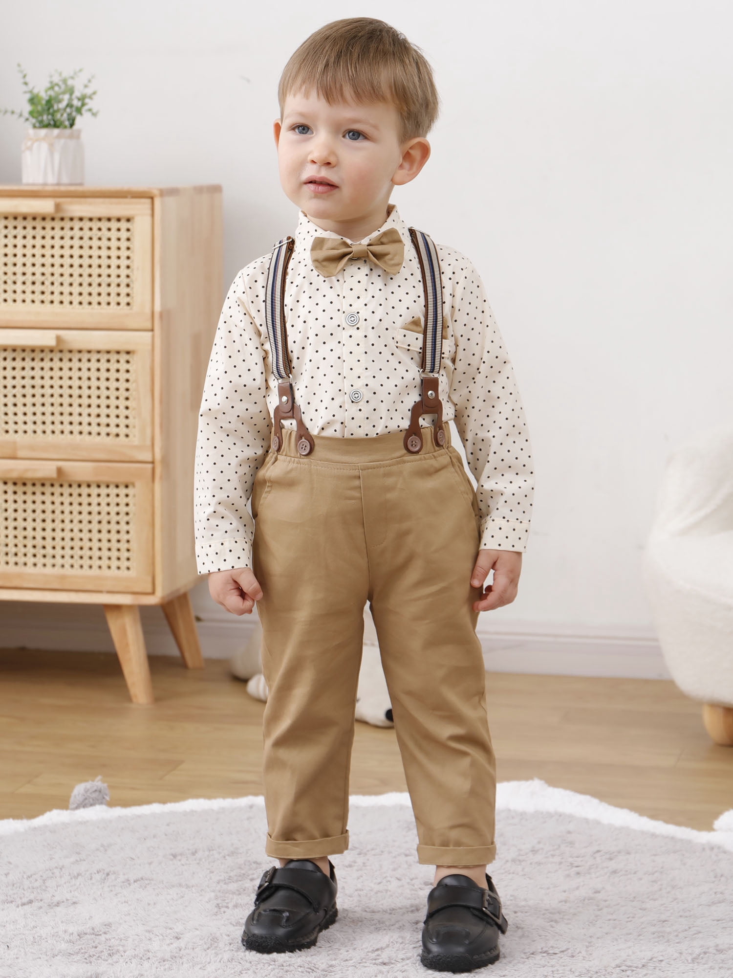 Toddler Baby Boy Clothes Suit 1-5T Gentleman Party Formal Dress Shirt Bowtie Suspender Pants 3pcs