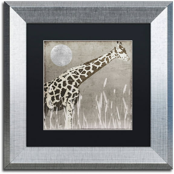 Trademark Fine Art "Moon Giraffe" Canvas Art by Color Bakery Black Matte, Silver Frame