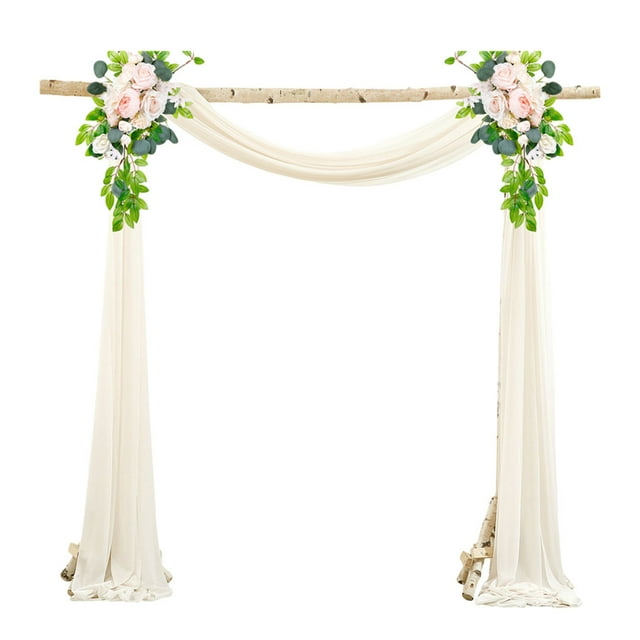 ziyahi Rideau de Porte Arqué, Pelouse de Forêt Extérieure, Décoration de Mariage, Rideau en Gaze Blanche, Décoration de Mariage, Rideau en Mousseline Perlée