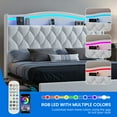 thumbnail image 4 of DEXTRUS Upholstered King Size Bed Frame with Drawers & Tall Headboard, Velvet Bed Frame with LED Lights & Charging Station, White, 4 of 9