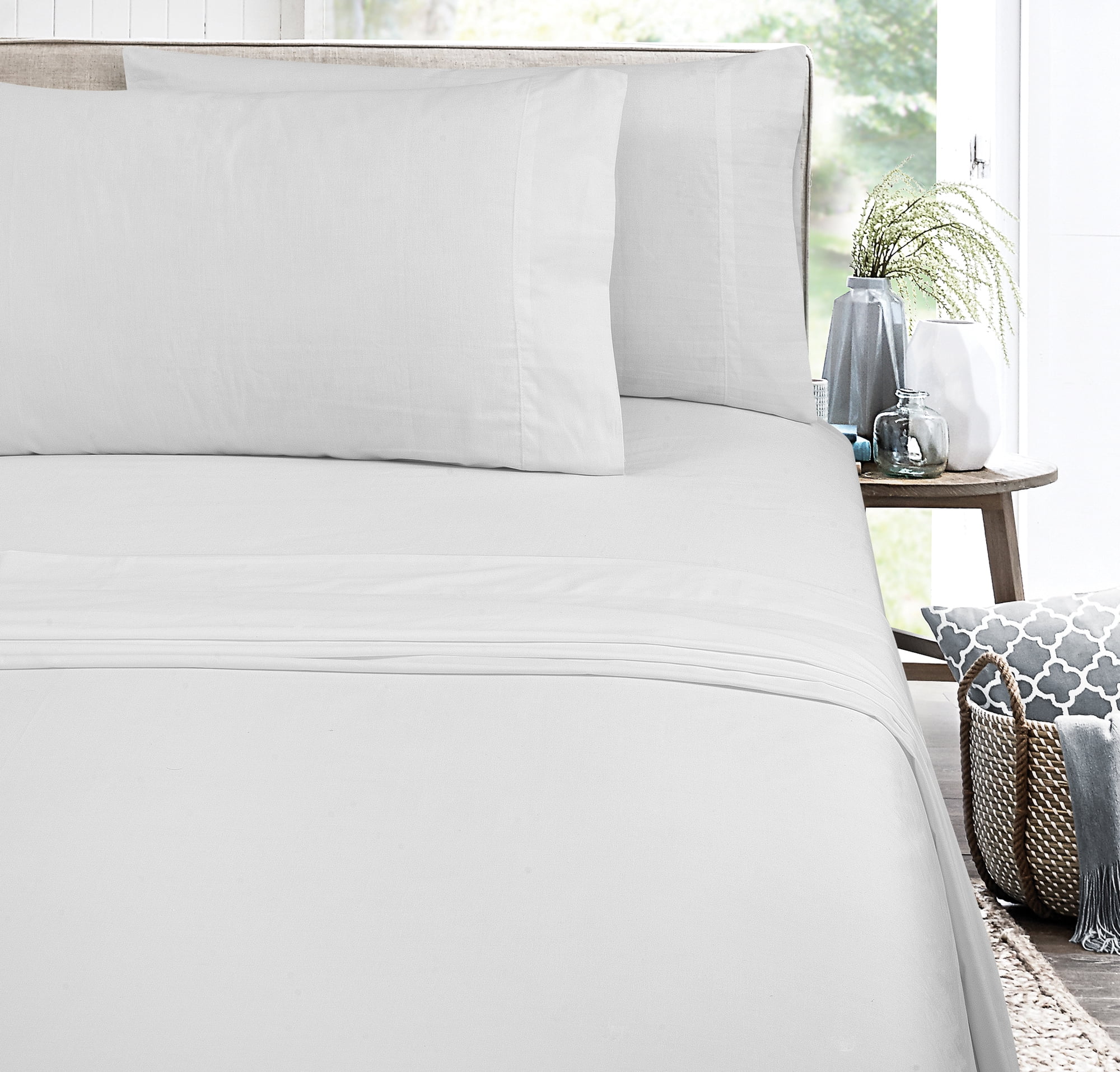 Mainstays 300 Thread Count flat Sheet white twin white