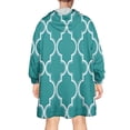 thumbnail image 2 of Wearable Oversized Blanket,Teal Geometric Quatrefoil Pattern Wearable Blanket Hoodie for Adults,Cozy Hooded Blankets with Super Pockets,Super Warm Fuzzy Pullover for Women & Men, 2 of 6