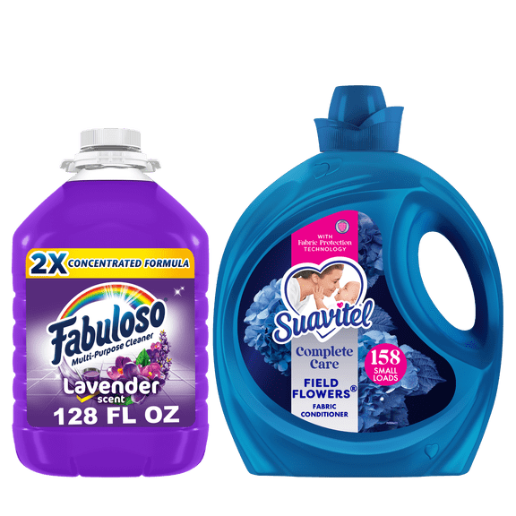 Ultimate Home Stock-Up Bundle: Fabuloso Lavender All Purpose Cleaner (1 Gallon) and Suavitel Complete Field Flowers Softener (158 oz)