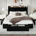 thumbnail image 3 of Amolife Queen Size Storage Bed Frame with Charging Station & 3 Drawers, Velvet Platform Bed with Upholstered Wingback Headboard, 900 LBS Capacity, Black, 3 of 14