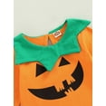 thumbnail image 5 of Seyurigaoka Newborn Baby Halloween Pumpkin Jumpsuit Funny Face Triangle Print Round Neck Long Sleeve Romper for Toddler Girl Boy, 5 of 9