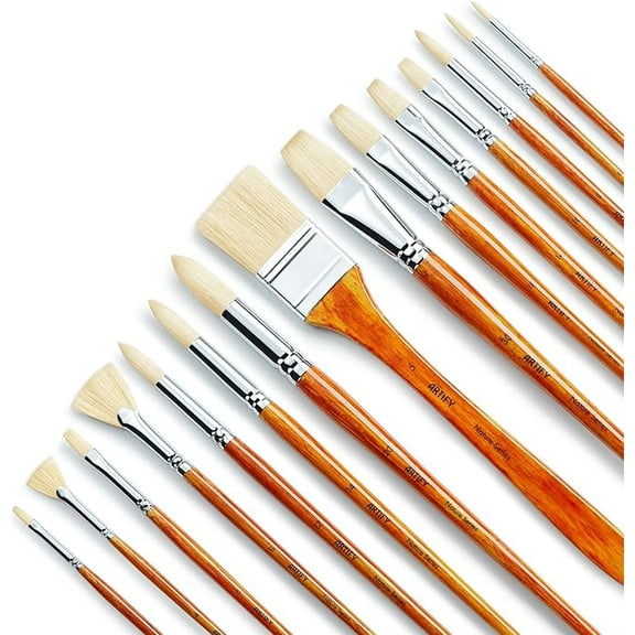 ARTIFY Oil Paint Brushes Set, 15Pcs Professional Natural Chungking Bristle Acrylic Paint Set, Perfect for Oil and Acrylic Painting, Long and Heavy Handle