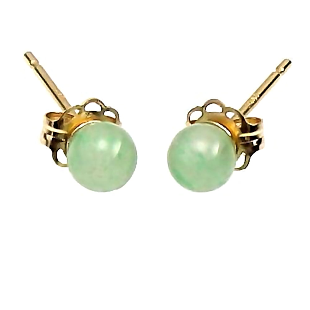 Trustmark 14K Yellow Gold 4mm Natural Green Jade Aventurine Ball Stud