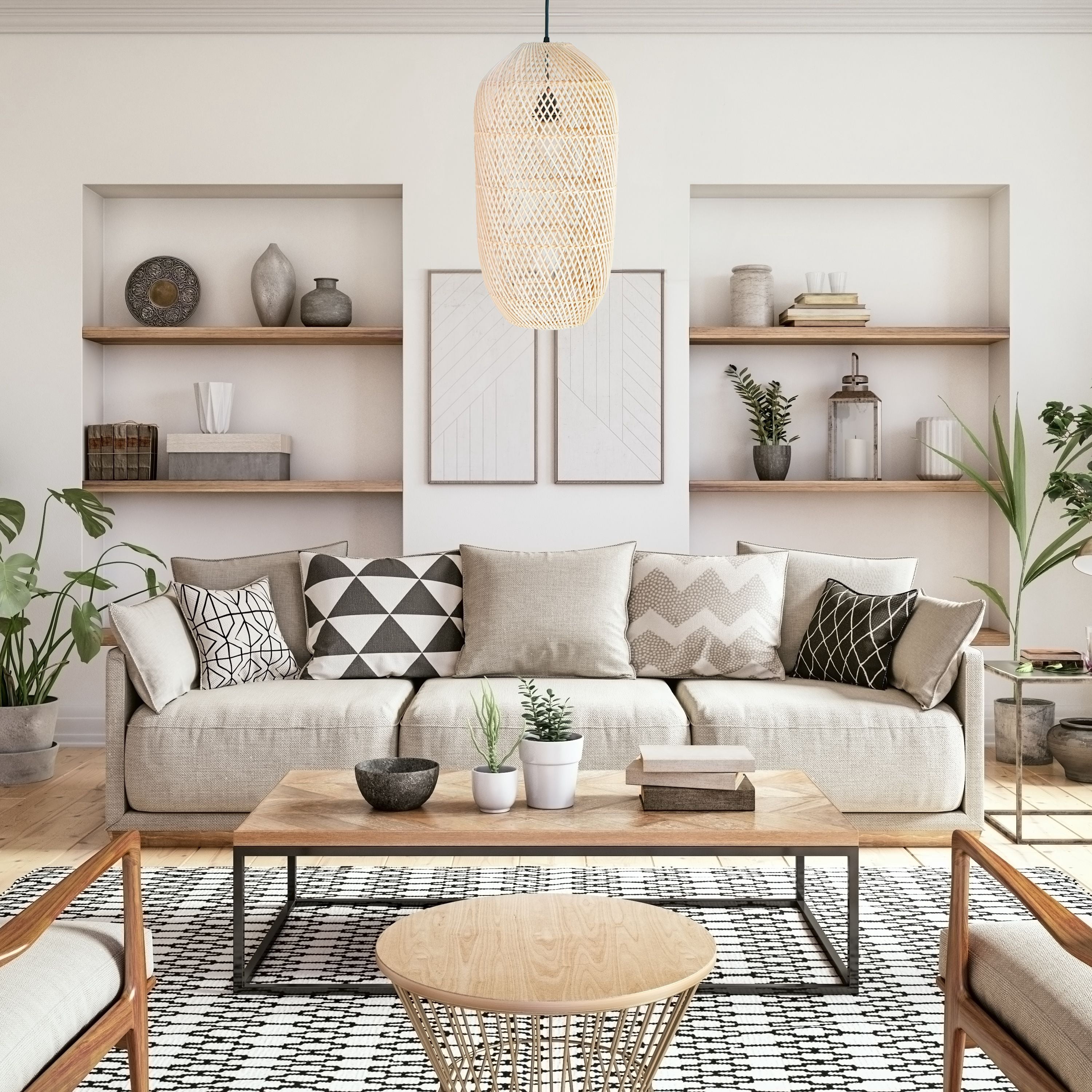FOREVER BAMBOO Handcrafted Indonesian Natural Rattan Pendant Light Shade Wicker Light Fixtures Luxurious Cylinder Shape Woven Lampshade Chandelier Interior Decor, 21 in H x 10 in W