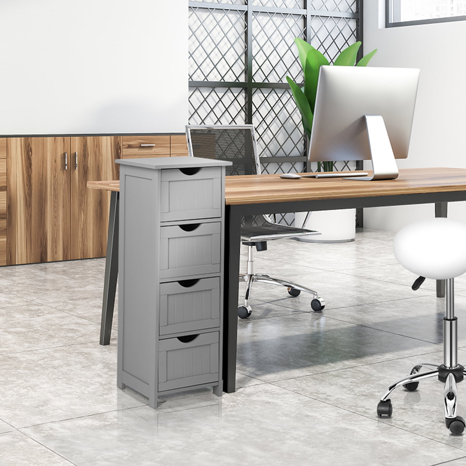 VINGLI Bathroom Cabinet 4 Drawers Storage Organizer Freestanding Bathroom Floor Cabinet Side Corner Storage for Bathroom Living Room Kitchen Office Grey 12" X 12" X 32"
