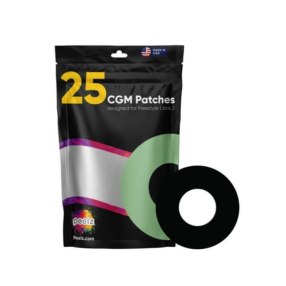 Peelz Freestyle Libre 2 Sensor Covers 25 Pack - US-Made Waterproof CGM Sensor Patches for 15 Days - Sensitive Skin Diabetic Patches for Glucose Monitor - (Black Pack)