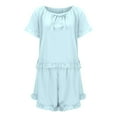 thumbnail image 5 of Krdevn Pajamas for Women Set - Women's Casual Solid Color Sleepwear Set with Bowknot Trim Short Sleeve Short Pajamas for Home Nightwear Comfortable Outfit,Sleepwear for Women,Size:L, 5 of 7