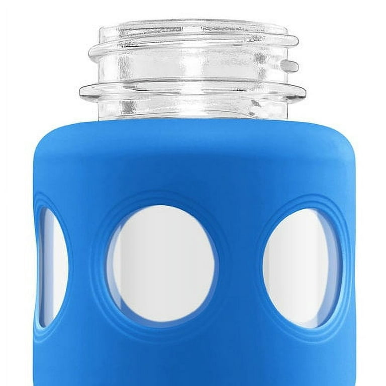Ello Aura Glass Water Bottle Blue 24 oz Flip Top Locking Lid BPA Free