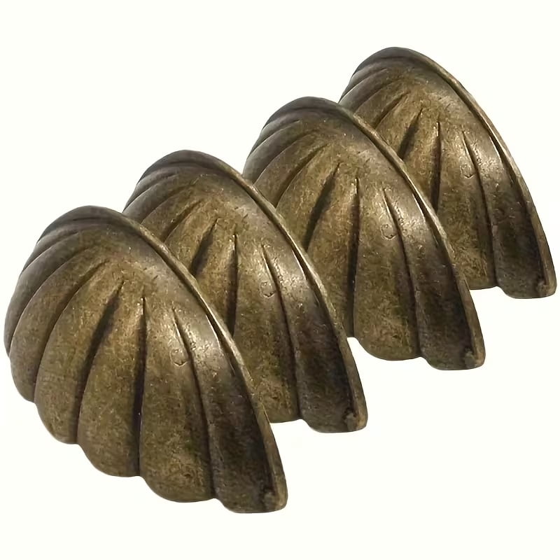6pcs Vintage Brass Finish Shell Handles for Cabinets - Durable Metal Drawer Pulls, Elegant Design for Kitchen, Bathroom, and Home Decoration