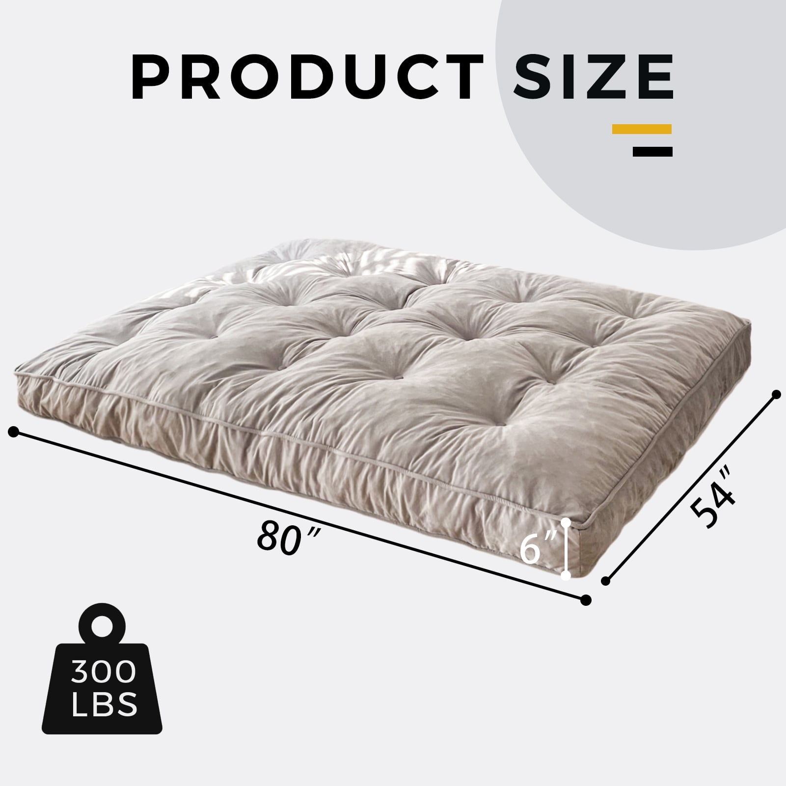 BYBYME 6" Futon Mattress,Velvet Thick Futons Sofa Couch Bed,Floor Mattress for Adults,Shredded Foam Filling,Grey Full(Frame Not Included)