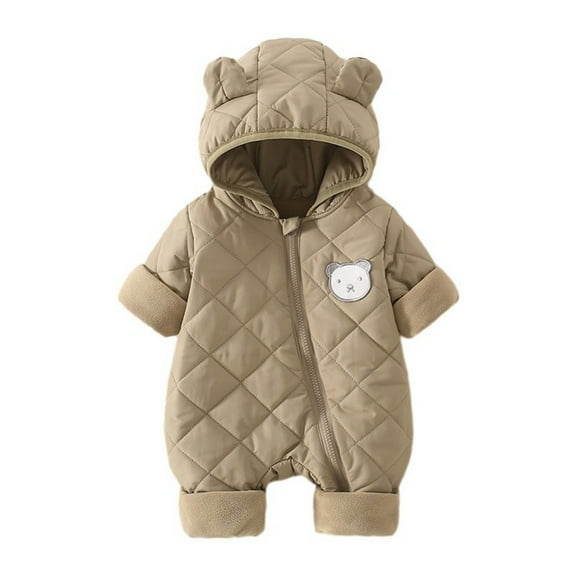 BENJAMJAM 0-2Y One-Piece Romper Bear Ear Hood Adorable Bear Patch Detail Multiple Colors Ideal Fall/Winter Outings & Daily Wear