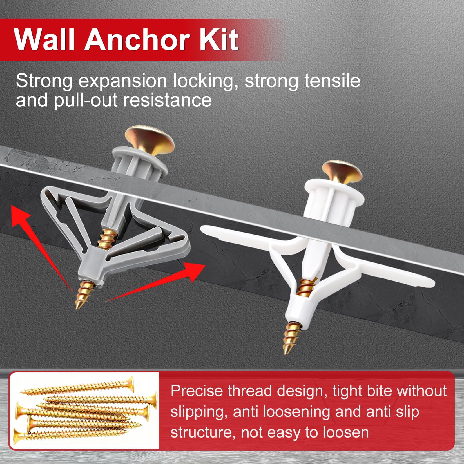 100Pcs Toggle Bolts Heavy Duty Drywall Anchors and Screws Kit, 3 Sizes 1/8" 3/16" 1/4" Hollow Wall Anchors, Toggle Bolts and Wing Nut Kit with Nuts Washers (25Sets)