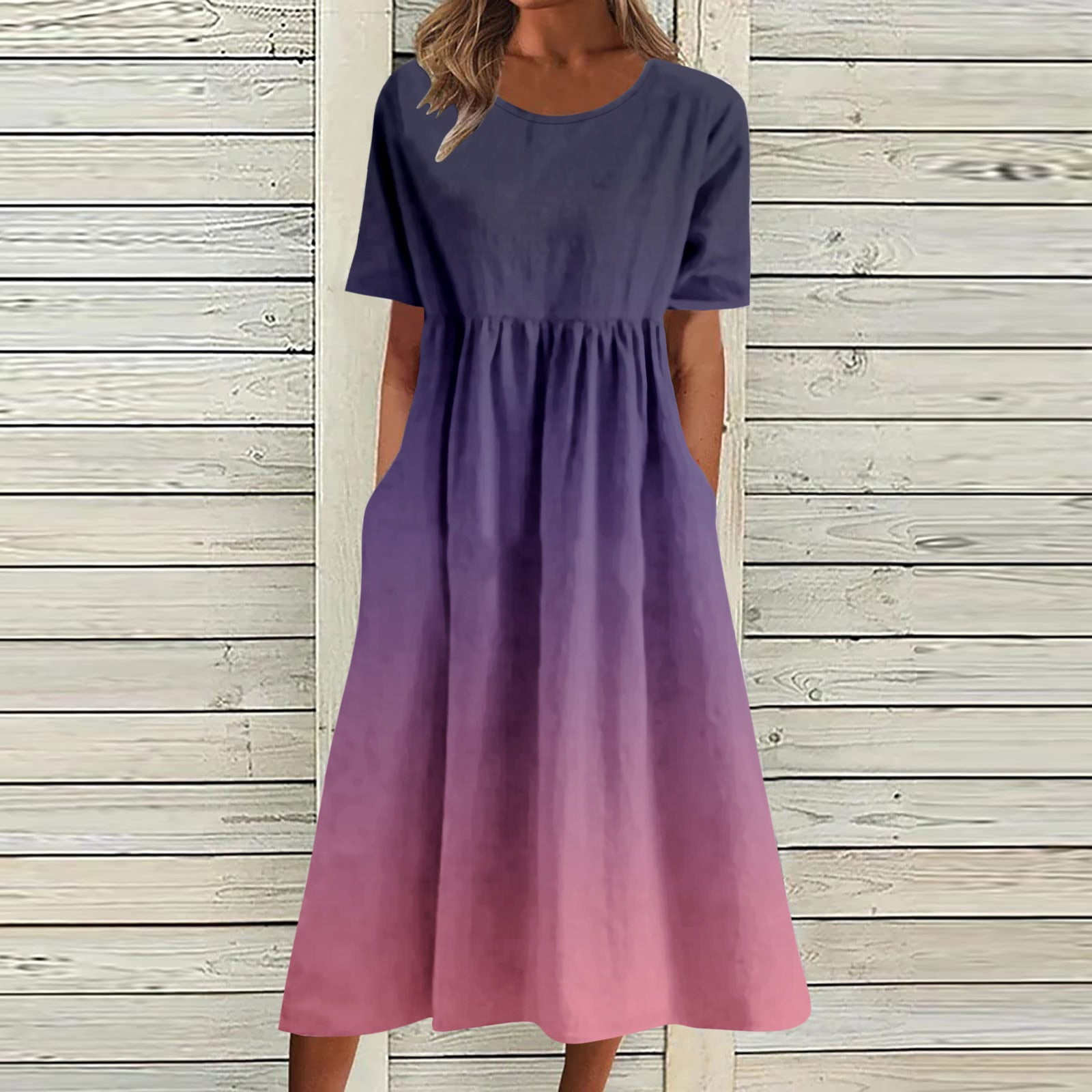 FRXSWW Ladies Swing Flowy Dress Summer Short Sleeve Dresses Printed Simple  Formal Party Casual Dress Purple M - Walmart.com