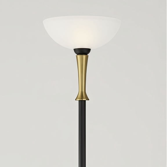 Possini Euro Design Burbank Modern Art Deco Torchiere Floor Lamp 70" Tall Black Brass Frosted White Glass Shade for Living Room Bedroom Office House