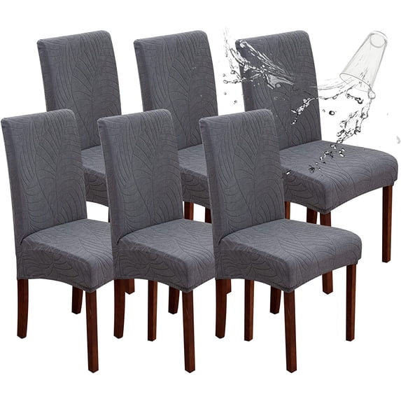 Koreshion Waterproof Chair Covers for Dining Room Set of 6, Dining Chair Cover Removable Parson Chair Slipcover Chair Protectors Covers for Kitchen Leaves-dark Gray