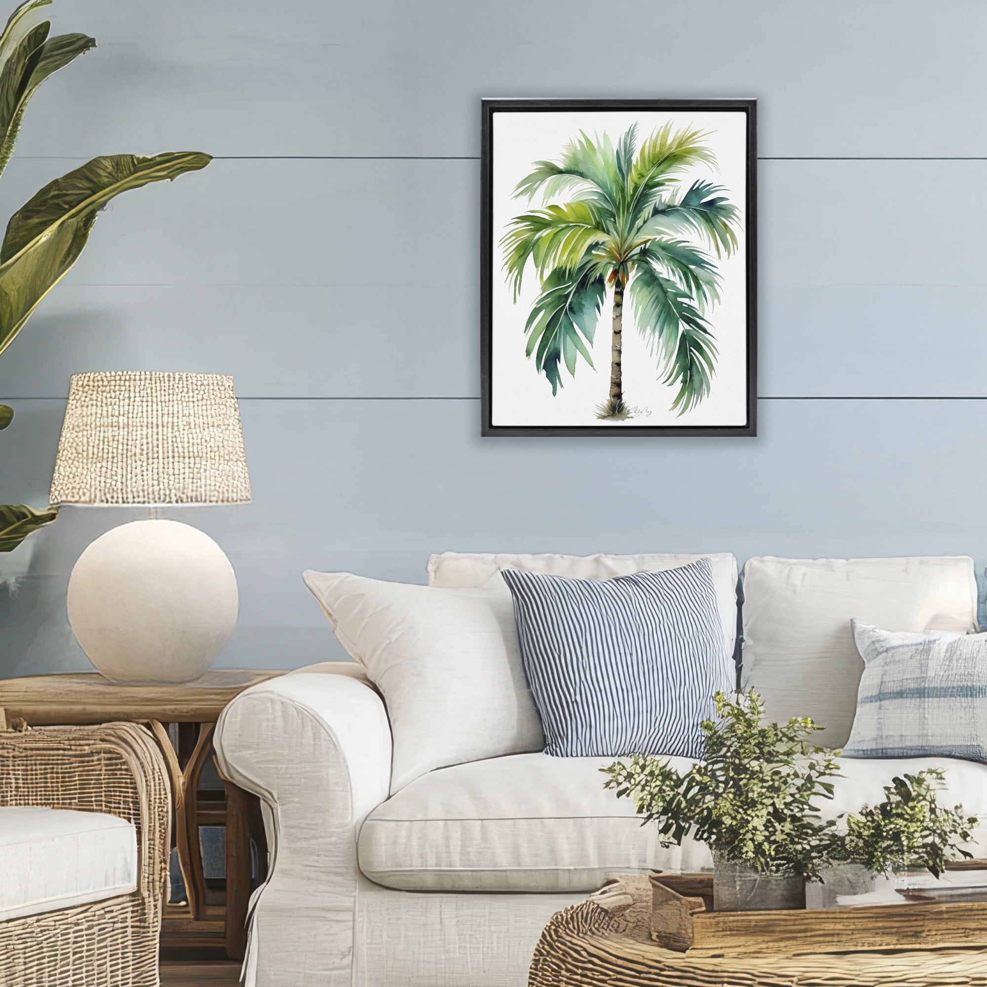 Stupell Industries Lagoon Majesty Palm Black Framed Floater Canvas Wall Art, design by Shelly Craig