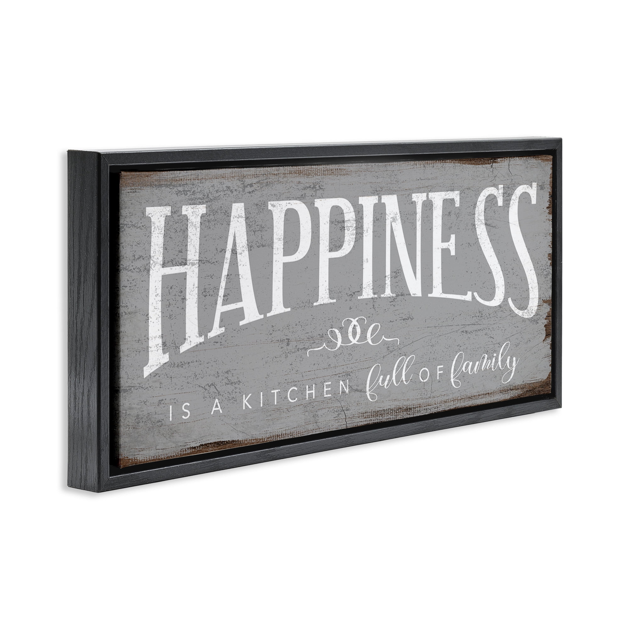Stupell Industries Happiness is A Full Kitchen Phrase Typography Painting Black Floater Framed Canvas Art Print Wall Art, 31 x 14