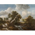 thumbnail image 2 of Ruisdael, Jacob van 14x12 Black Ornate Wood Framed with Double Matting Museum Art Print Titled - Low Waterfall in a Wooded Landscape with a Dead Beech Tree, 2 of 4
