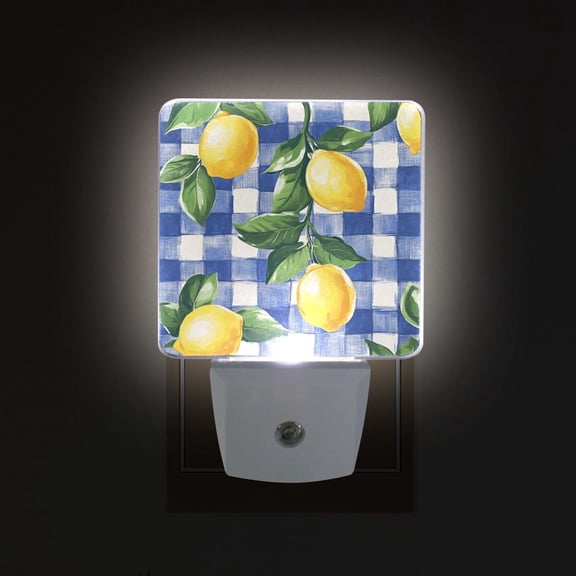Yayeee LED Plug in Night Light for The Home with Auto Dusk to Dawn Light Sensors, 2 Pack, Blue Plaid Lemon