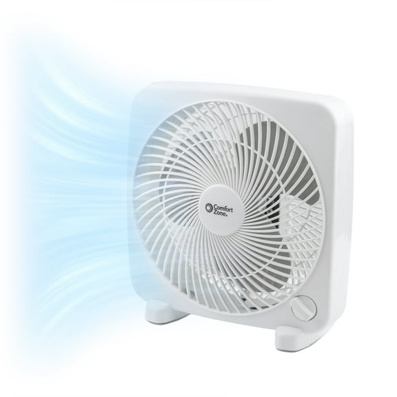 Comfort Zone 9" 3-Speed Portable Box Fan for Home, White