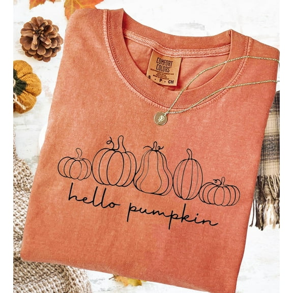 Velto Hello Pumpkin Shirt: Retro Fall Graphic Tee All Size S-5XL