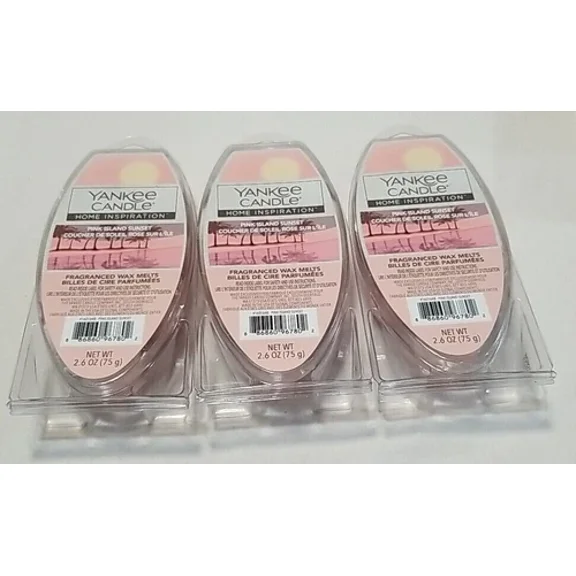 3 Pack Yankee Candle Pink Island Sunset Home Inspiration Warmer Wax Melts 2.6Oz