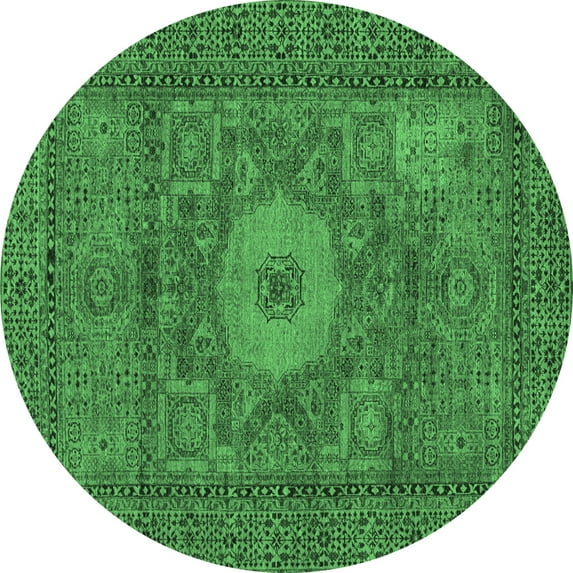 Ahgly Company Indoor Round Abstract Emerald Green Modern Area Rugs, 6' Round