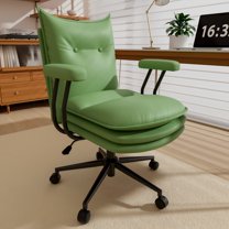 HomeZeer PU Leather Office Chair with Wheels, Mid Back 300lbs Desk Chair, Thickened & Widened Padded Seat, Computer Task Chair with Adjustable Height for Home Office, Green